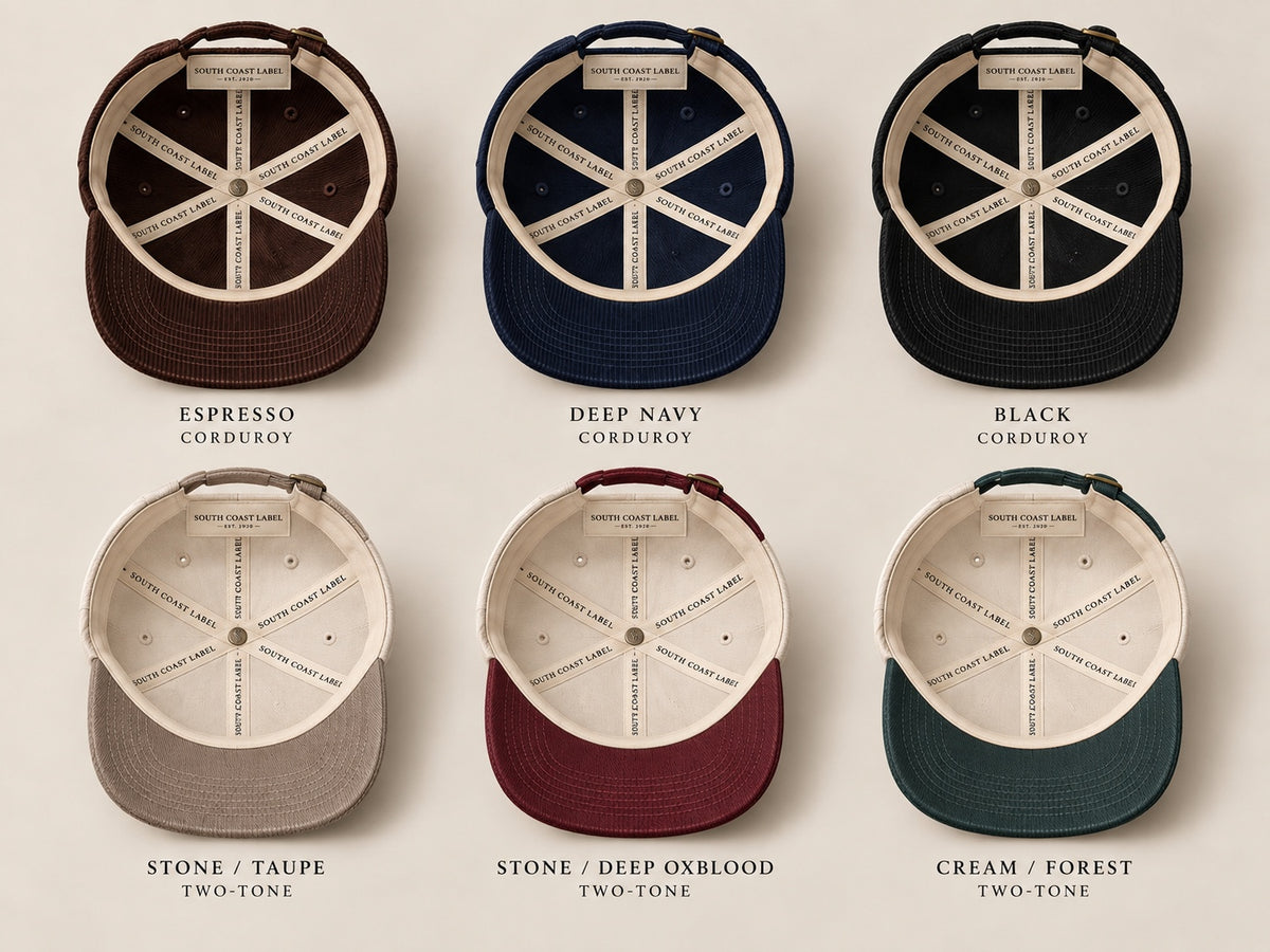 Espresso corduroy cap, inside pre-production view